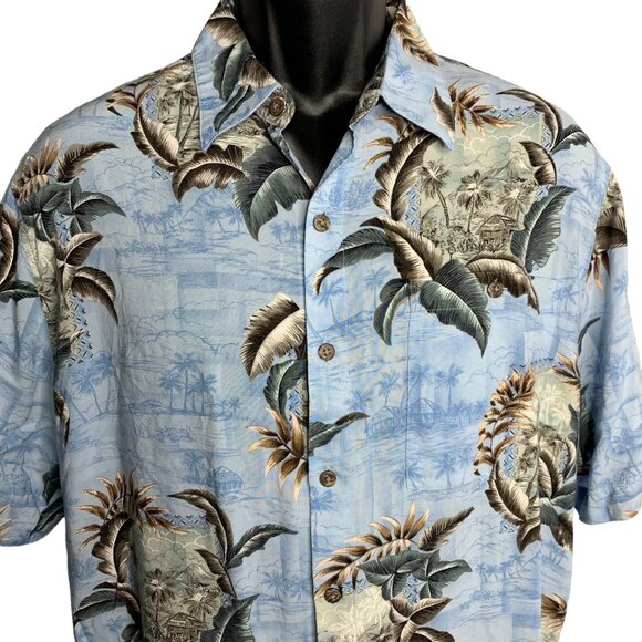 Batik Bay Button Up Hawaiian Camp Shirt L Blue Beach Pocket Short Sleeve Collar - Picture 2 of 6